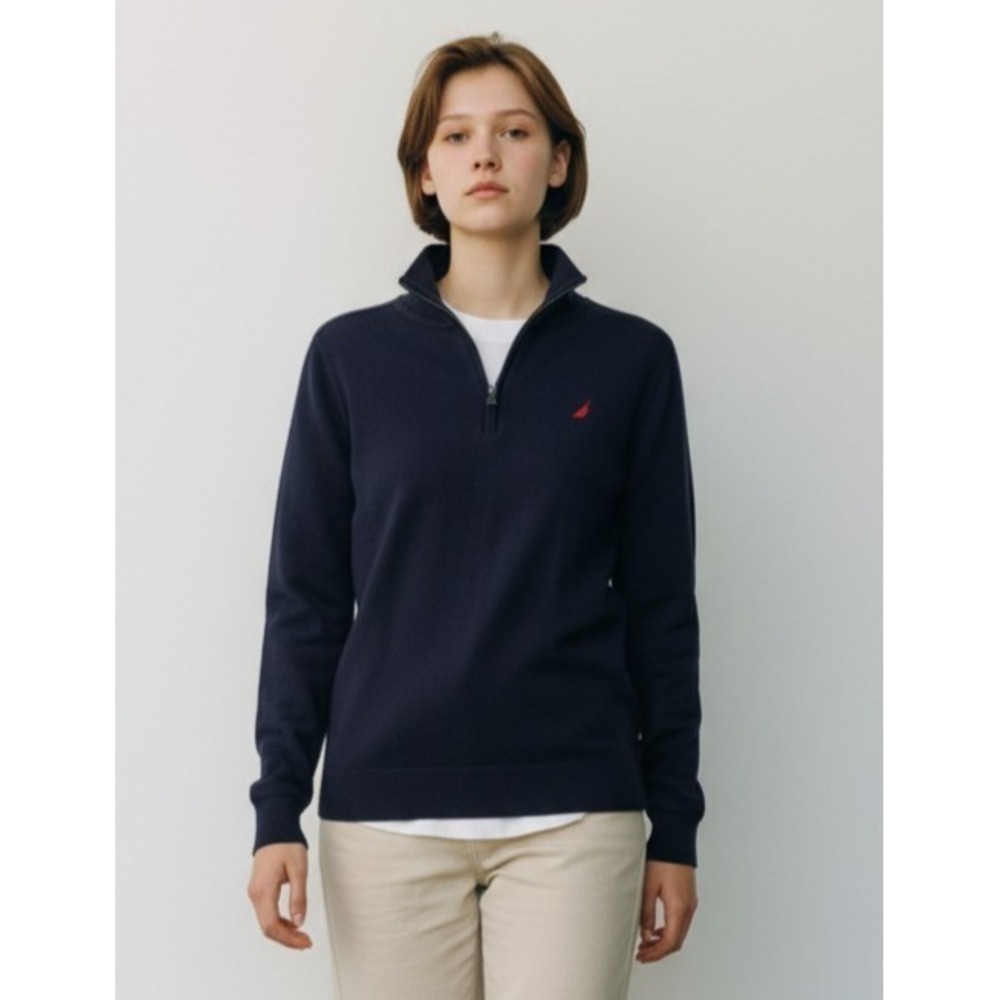 Nautica Kids Unisex Quarter Zip Long Sleeve Pullover T-Shirt Navy Size S (8)